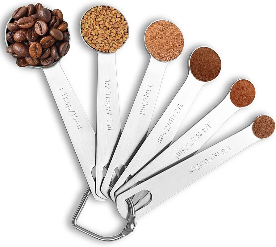 Metal Measuring Spoons Set - Baking Essentials,Premium Stainless Steel Kitchen Gadgets with Precise Measurements for Home and Professional Use,Nesting Teaspoons for Easy Storage - 6 Piece