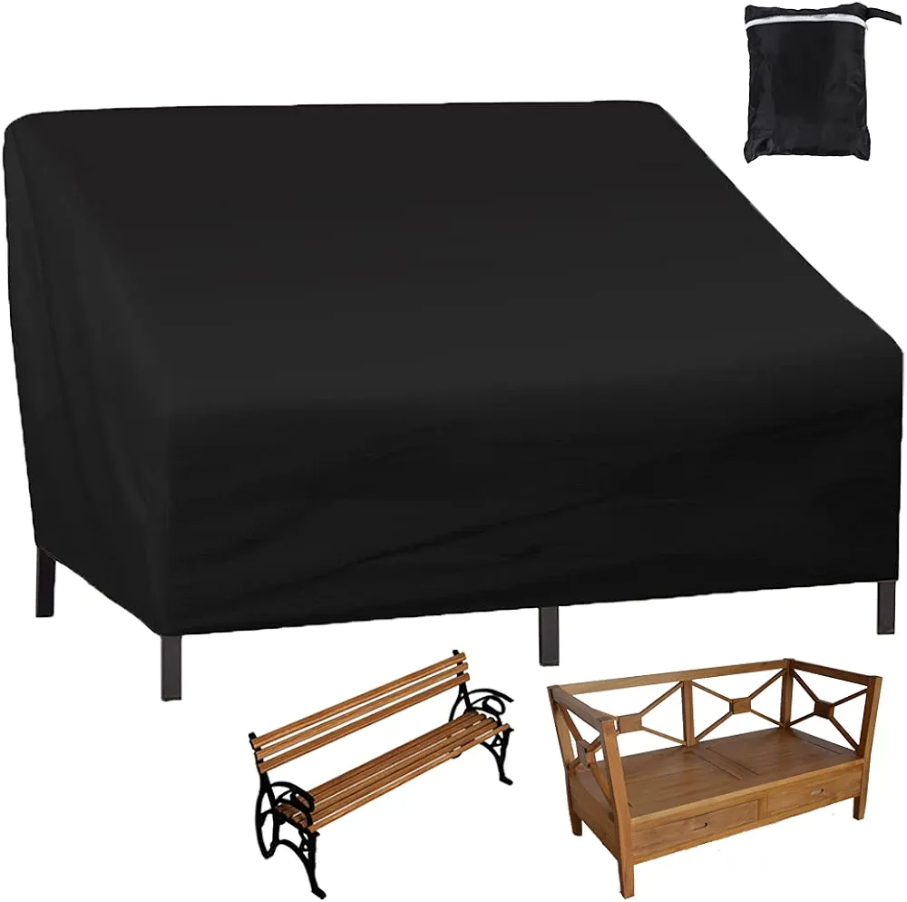 Patio Loveseat Cover Mayhour Ourdoor Bench Seat Sofa Covers Balck Waterproof Dustproof Lounge Deep Chair Furniture Protector with Drawstring Hem Large 2 Seat for Garden Park Outside