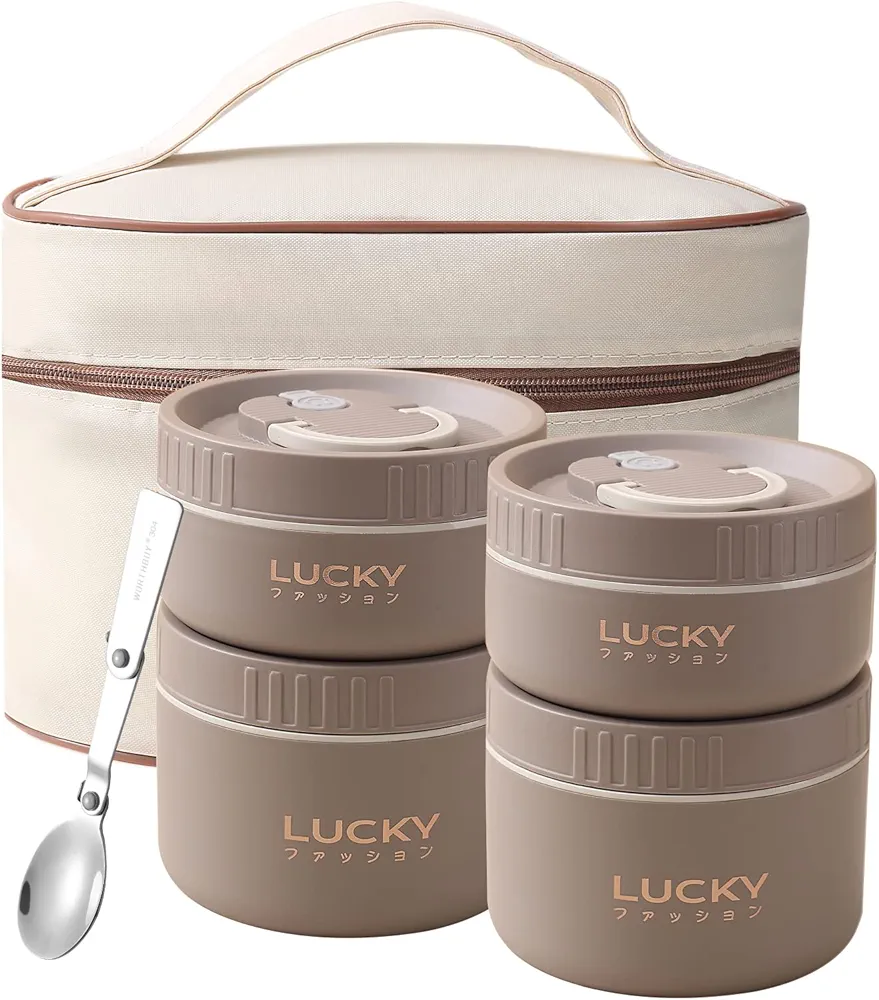 YBOBK HOME Thermal Bento Box Aldult Lunch Box, Portable Insulated Lunch Container For Work Picnic, Keep Warm Stainless Steel Food Container With Bag, Induction Cooker & Microwave Safe (Khaki 68oz)