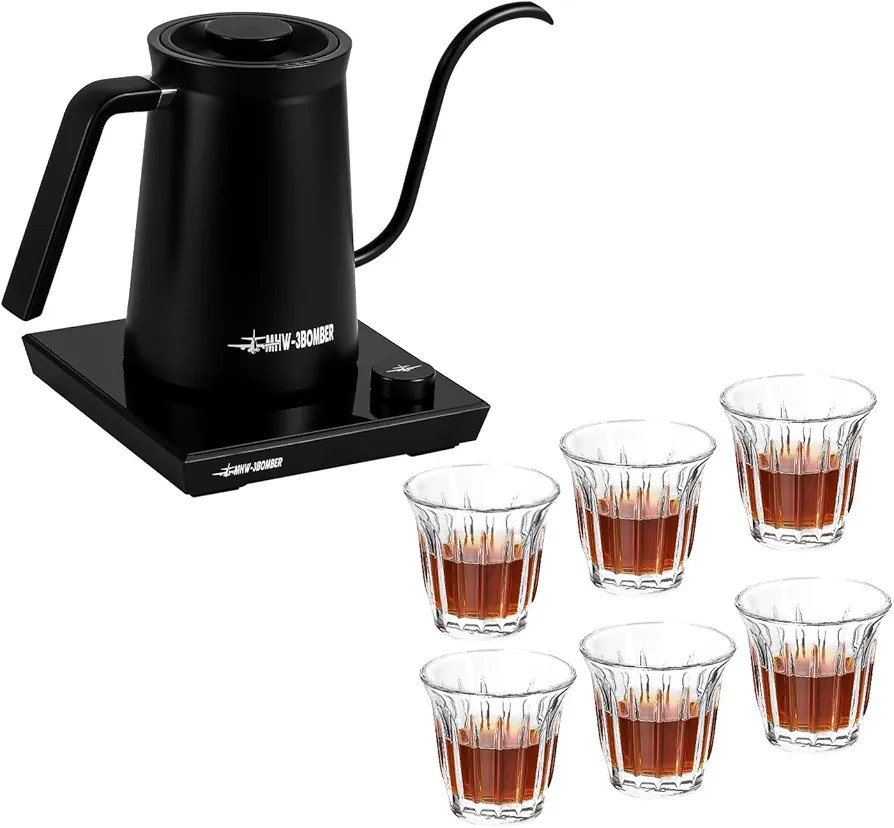 MHW-3BOMBER Gooseneck Electric Kettle& 3OZ Drinking Glasses Set of 6