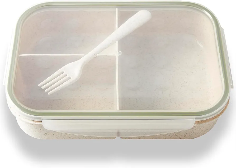 SEVENY Bento Box,Lunch Box,Natural Wheat Fiber Material,Ideal Leak-Proof Bento Box Adults,Lunch Box for Women,BPA-Free Lunch Box,Reusable Meal Prep Container for Body Builders, White