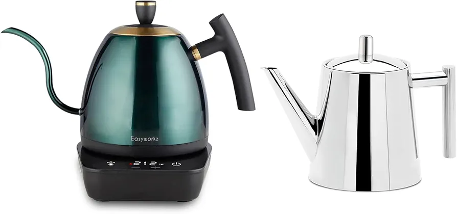 Easyworkz Electric Gooseneck Pour Over Coffee Kettle 27 oz, Bundled with Easyworkz Stainless Steel Teapot with Removeable Infuser 27 oz