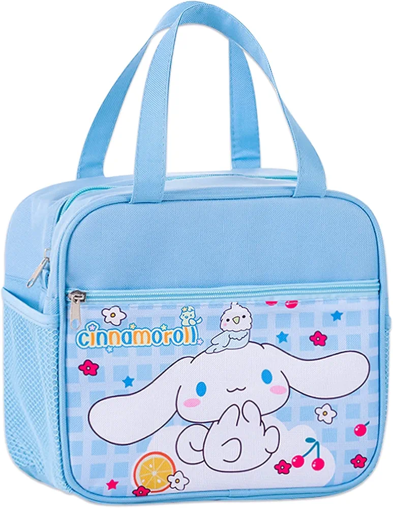 Roffatide Anime Cinnamoroll Lunch Bag for Man Woman High-capacity Leakproof Lunch Box Large Compartment Tote Lunch Container for Work Travel Blue