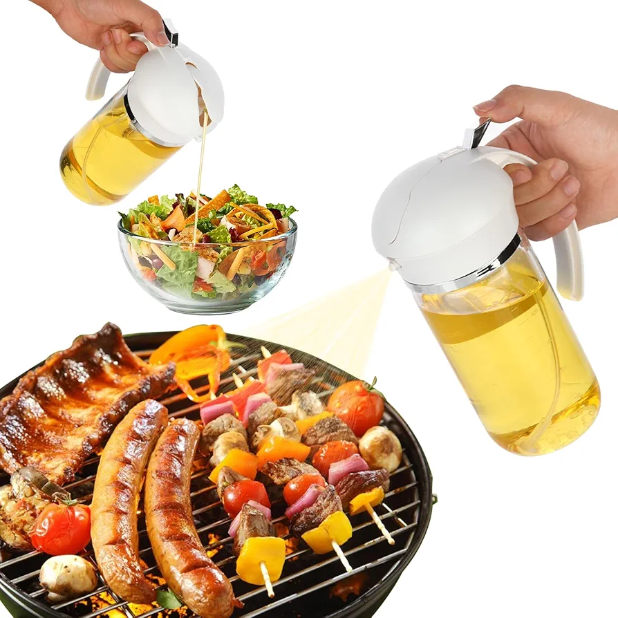 Oil Sprayer for Cooking: 2 In 1 Olive Oil Sprayer and Oil Dispenser, 18.6oz/550ml Cooking Oil Sprayer, Food-Grade Borosilicate Glass Oil Spray Bottle for Cooking, Baking, Flying, BBQ.