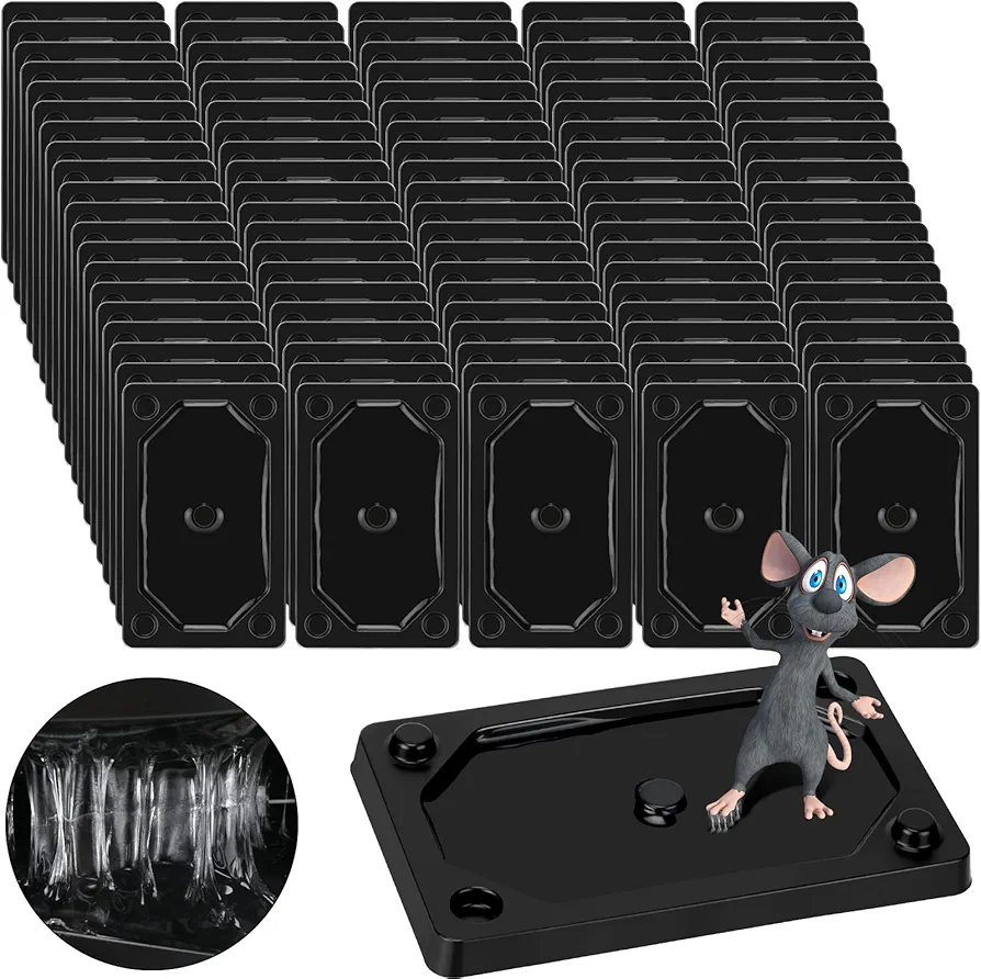 Qualirey 64 Pieces Mouse and Insect Glue Traps Plastic Sticky Adhesive Mice Snake Insect to Use Indoor for Home 3 x 5 Inch (3 x 5 Inch)