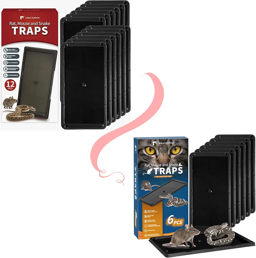 LULUCATCH Super Heavier Mouse Traps 12 Pack +6 Pack for Mice & Snakes with Non-Toxic Glue.