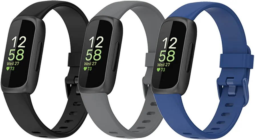 Replacement Band for Fitbit Inspire 3 Sport Accessories Watchbands, 16 Color Classic TPU Watch Band with Stainless Buckle for Fitbit Inspire 3 Smartwatch Small (Large, Black+Gray+Navy)