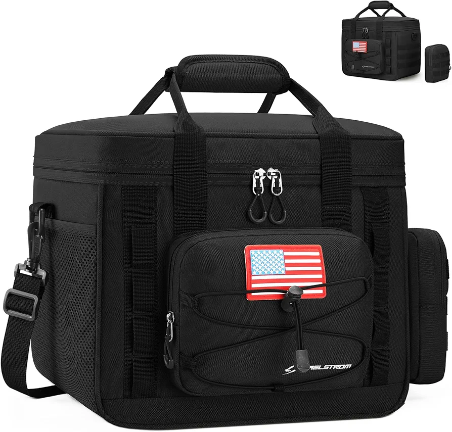 Maelstrom Large Tactical Lunch Box for Men,Insulated Lunch Bag, Durable Leakproof Cooler Bags with Detachable MOLLE Bag,Modern Lunch Tote for Adult Women Work,Picnic,30 Cans/20 L, Black