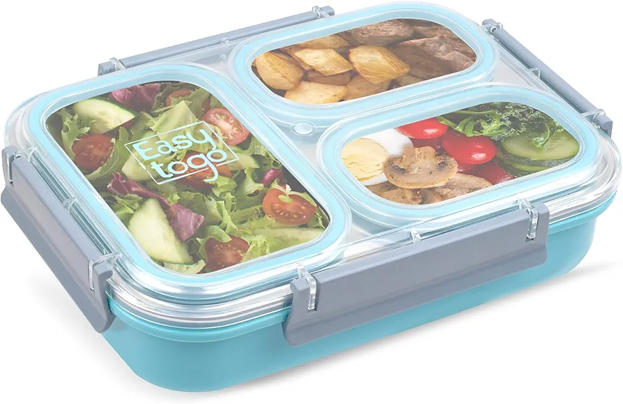 3 Compartment Stainless Steel Bento Box, 40oz Meal Prep Container, Large Lunch Box for Adults with Lids, Reusable Snack Container, Blue Lunchbox