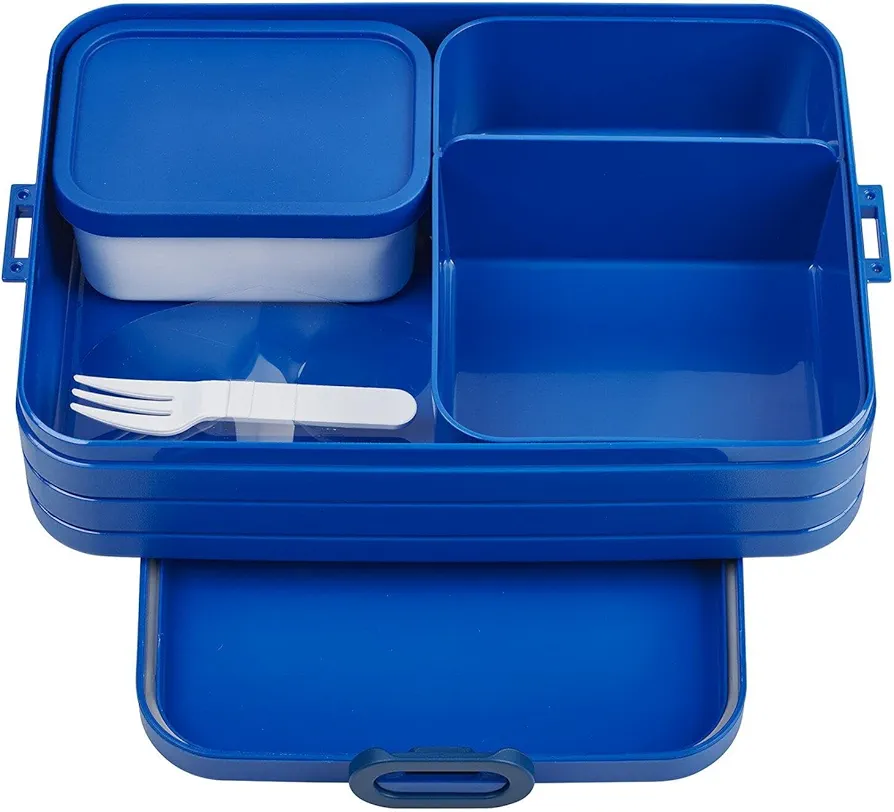 Mepal Bento Box Large - Lunch Box with Bento Box - for 4 Sandwiches or 8 Slices of Bread - Lunch Box for Sandwiches, Small Snacks & Left Overs - Lunch Box Adults - Vivid Blue