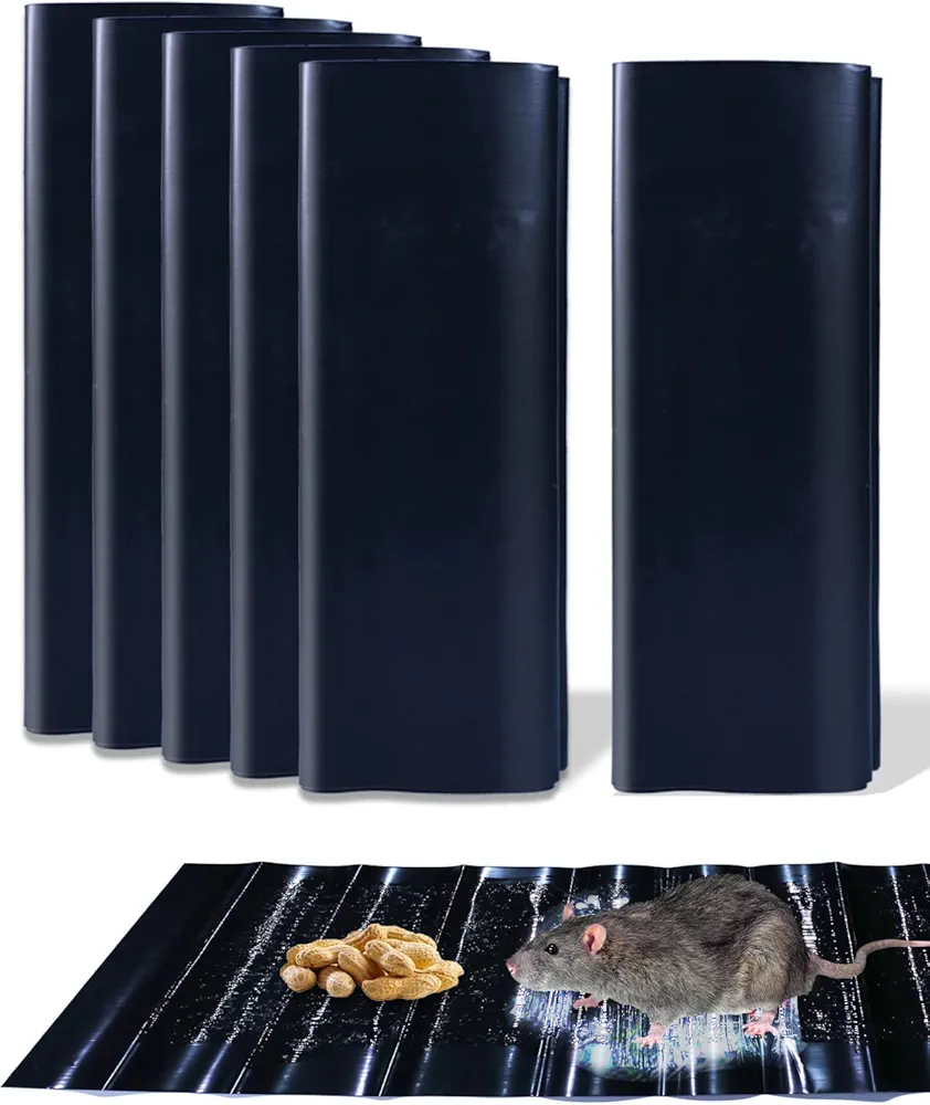 6 Pack Rat Sticky Traps(M Size), Black Catching Mouse Glue Trap for Mice and Rats, Enhanced Stickiness Trapping Pads Work for Snakes Spiders Roaches House Rodent Pest Control - 23.62x11