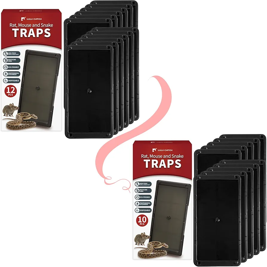 LULUCATCH Super Glue Traps 12 Pack with 10 Pack for Mice & Snakes, Larger, Heavier Sticky Traps with Non-Toxic Glue. Sticky Mouse Traps Indoor, Easy to Set, Safe to Children & Pets