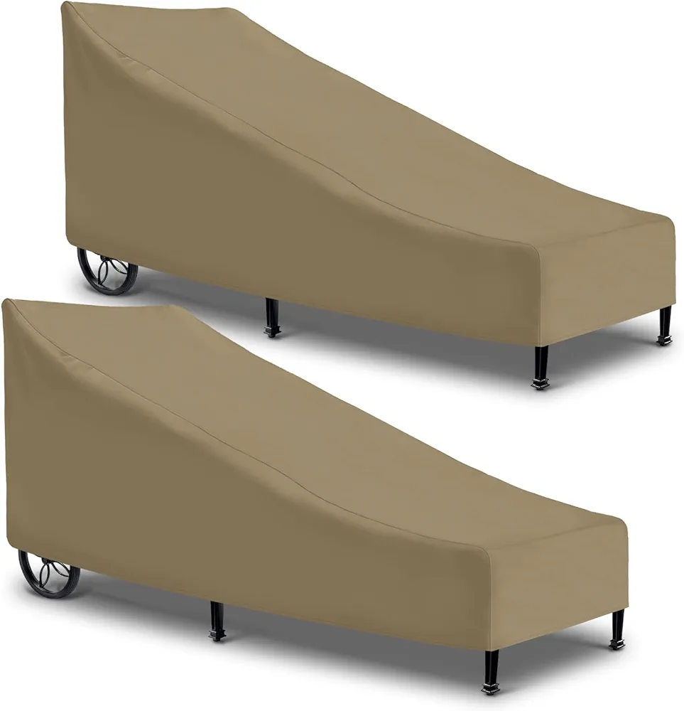 SunPatio Outdoor Chaise Lounge Covers, Heavy Duty Waterproof Patio Chaise Lounges Cover, All Weather Protection Lounge Chair Cover for Patio Furniture, 2 Pack - 76" L x 30" W x 26"/10" H, Taupe