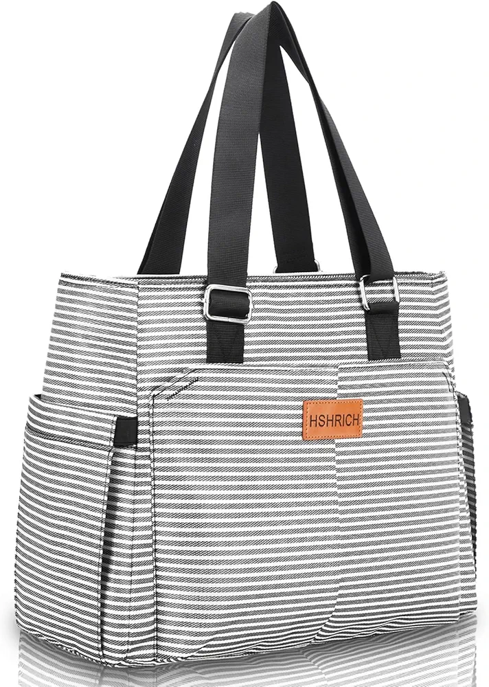 Large Women Lunch Bags/Insulated Adult Lunch Box/Leakproof Cooler Lunch Tote Bag with Storage Pocket. Reusable Lunch Purse for Work Picnic Hiking 12L, Stripe