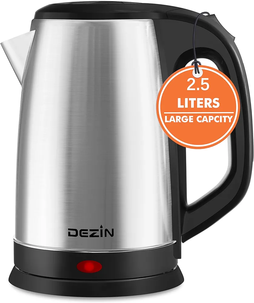 DEZIN Electric Kettle Upgraded, BPA Free 2.5L Stainless Steel Tea Kettle, Fast Boil Water Warmer with Auto Shut Off and Boil Dry Protection Tech for Coffee, Tea, Beverages