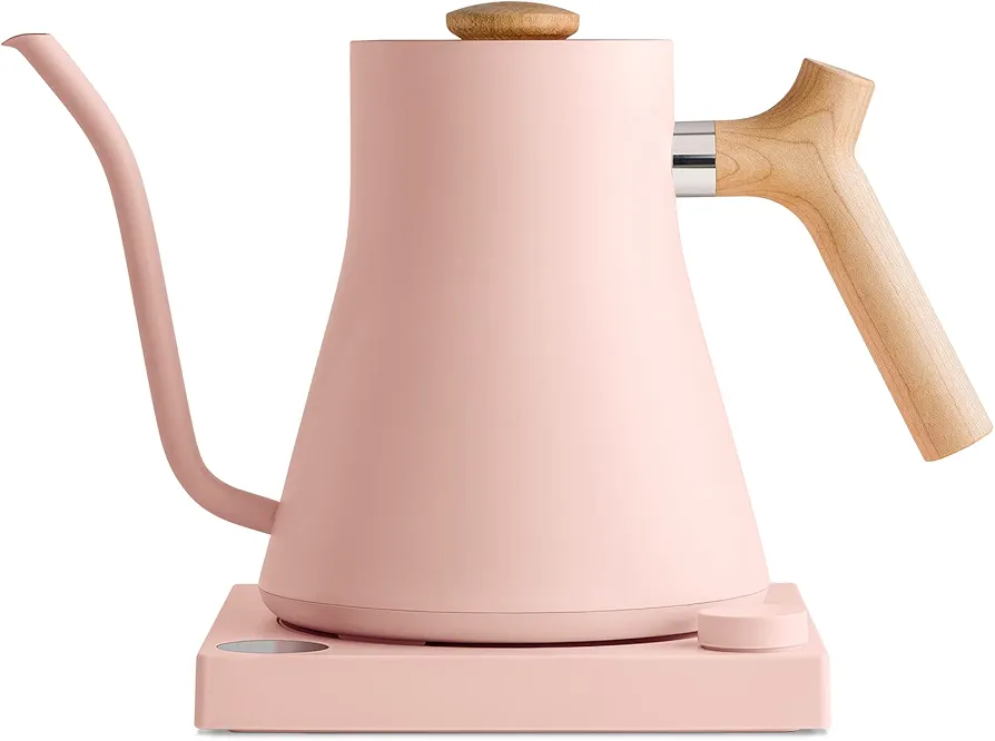 Fellow Stagg EKG Electric Gooseneck Kettle - Pour-Over Coffee and Tea Kettle - Stainless Steel Kettle Water Boiler - Quick Heating Electric Kettles for Boiling Water - Warm Pink With Maple Handle