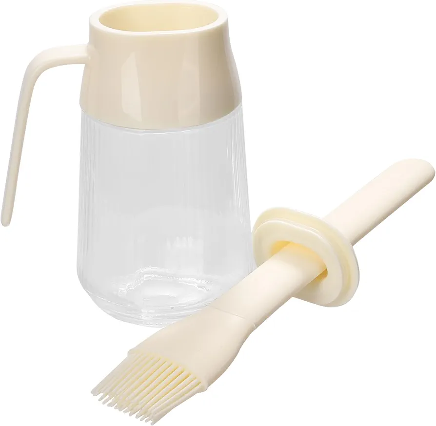 Kitchen Glass Olive Oil Dispenser with Brush, 3-in-1 Refueling Bottle, with Silicone Bottom Brush, Used for Cooking Vinegar, BBQ, Fry (Yellow)