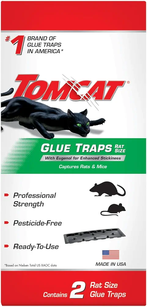 Tomcat Rat Trap with Immediate Grip Glue for Rats, Mice, Snakes, Cockroaches, Spiders, and Scorpions, Ready-To-Use, 2 Traps