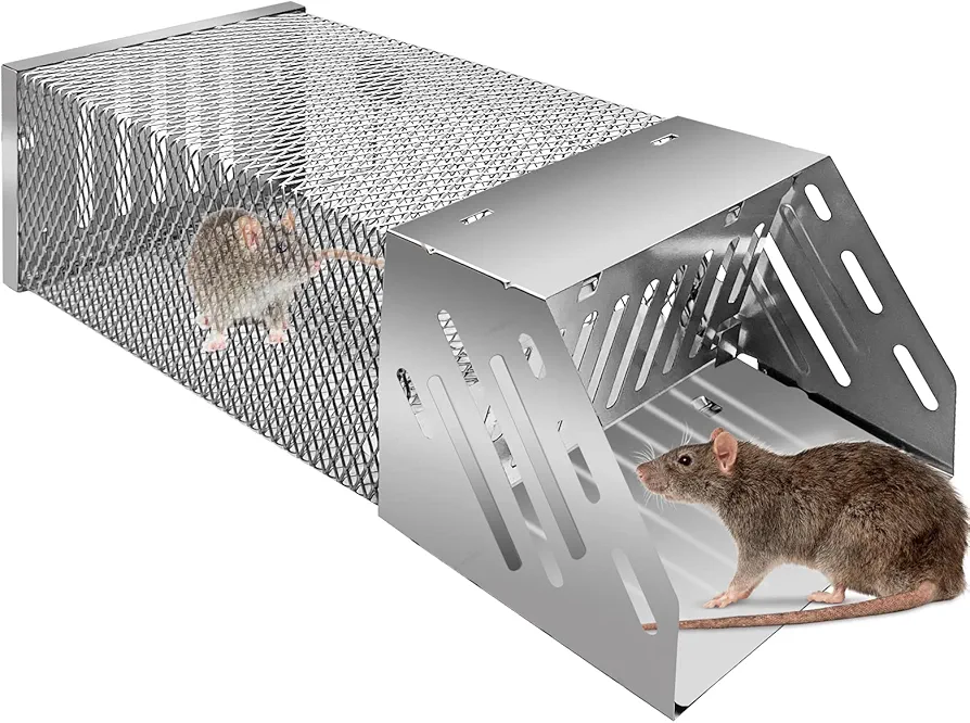 Humane Mouse Trap,Extended Metal Rat Trap,Automatic Continuous Rat Traps Cage, Sensitive Pedal Trigger, Easy to Set Mice Catcher for Indoor and Outdoor