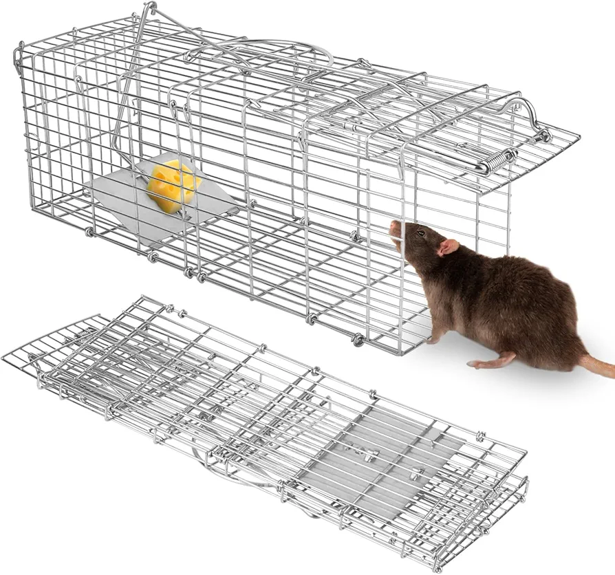 Live Animal Cage Trap,Small 1-Door Live Chipmunk Trap That Work for Indoor and Outdoor,Easy to Catch and Release Humane Mouse Trap Cage with L Shaped Rod for Mice Voles Hamsters,Metal & Reusable