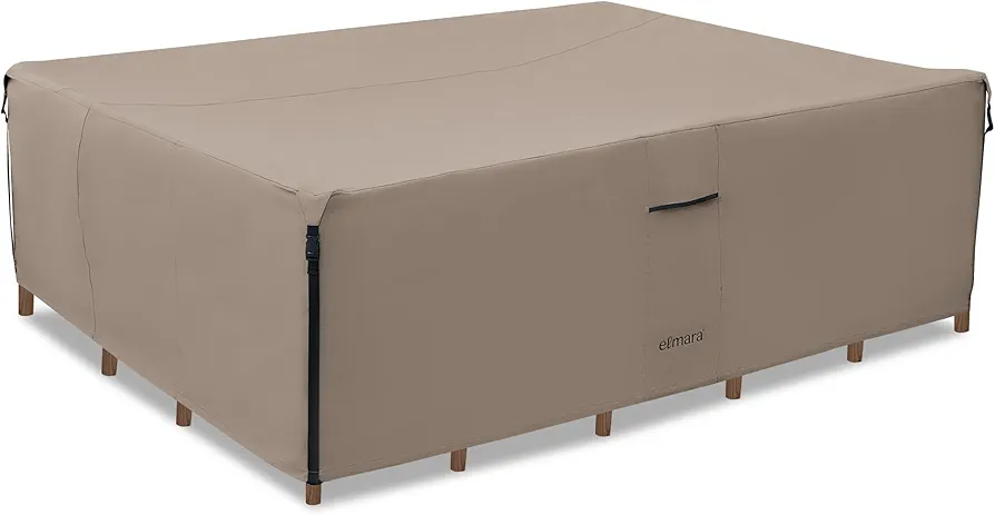 Elmara Patio Furniture Covers – Waterproof, UV Fade-Resistant Outdoor Table Covers Made of Heavy Duty Olefin – Durable All Weather Design Protects Your Patio Furniture (Taupe)