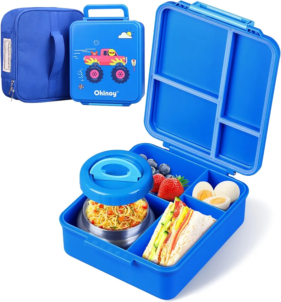 Bento Lunch Box for Kids With 8oz Soup Thermo, Leakproof Lunch Compartment Containers with 4 Compartment Bento Box, Thermo Food Jar, BPA Free,Travel, School