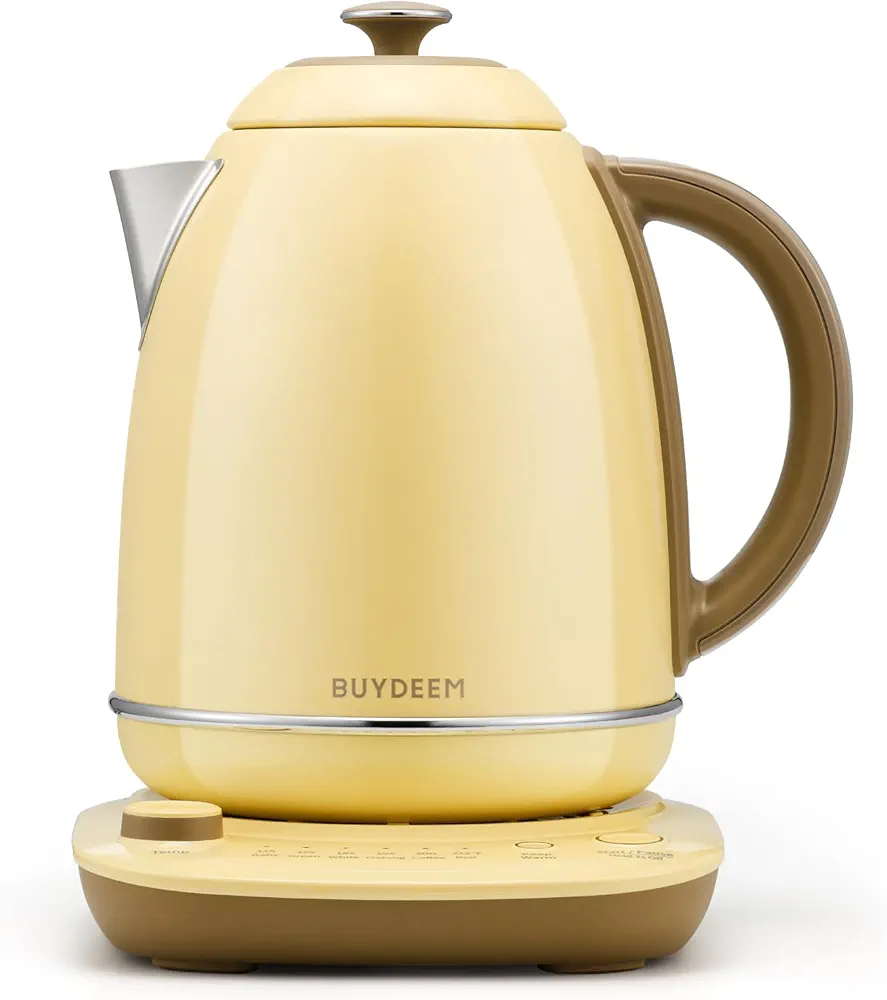 BUYDEEM K740 Electric Kettle with Temperature Control, 12H Keep Warm, Quick Boil, Stainless Steel Hot Water Boiler for Tea Coffee Milk, 1.7L, Mellow Yellow