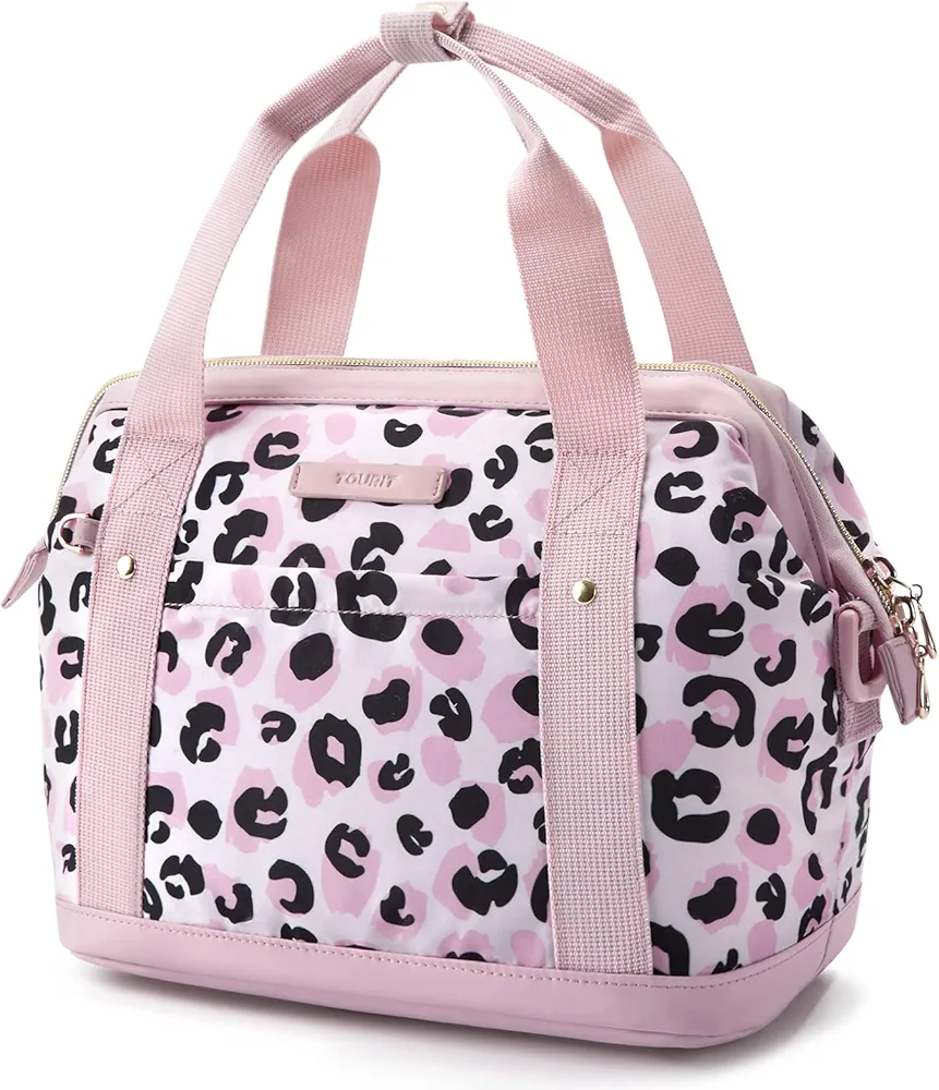 TOURIT Adult Lunchs Boxes for Women Insulated Cute Lunch Bags Durable Tote Bag Reusable for Women Work, Office, Picnic, Pink Leopard