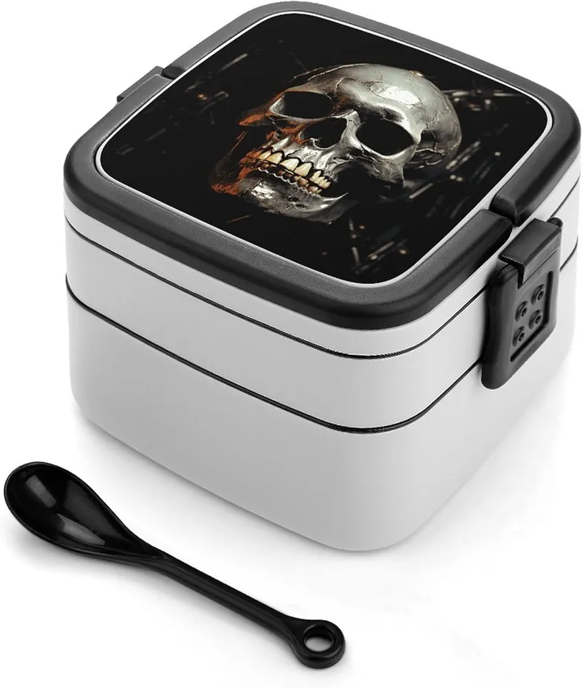 Adult Lunch Box Eerie Scary Skull Printed Bento Box Portable Lunch Box with Spoon And Handle Bento Boxes for Workand Picnics