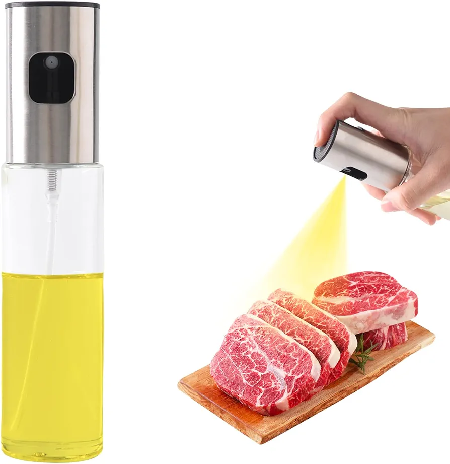 Cooking oil spray, olive oil spray bottle, can be refilled with air fryer accessories for kitchen, salad, baking, barbecue, and frying (transparent)