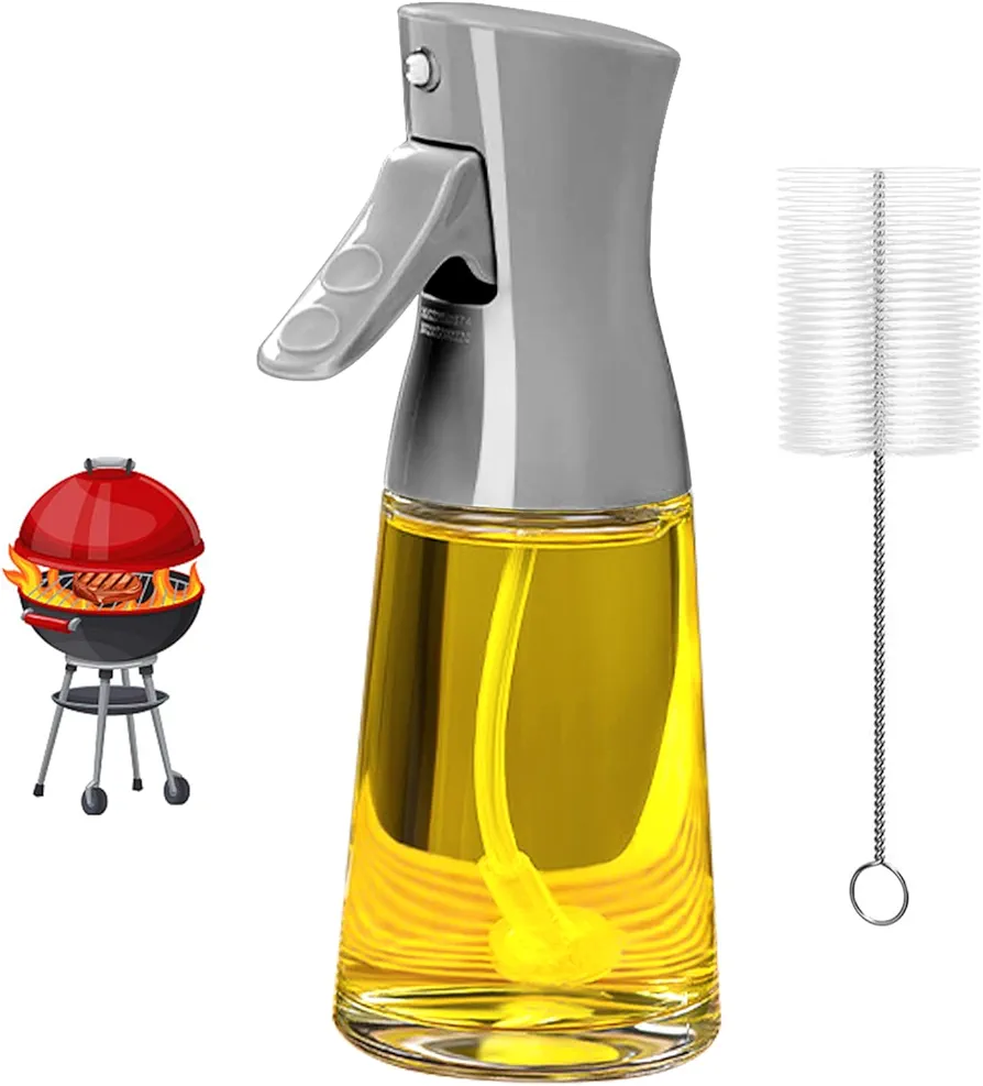 Glass Oil Sprayer for Cooking, 180ml Olive Oil Sprayer Bottle with Brush, Olive Oil Spray Mister, Kitchen Gadgets Accessories for Air Fryer, Canola Oil Spritzer (GREY)