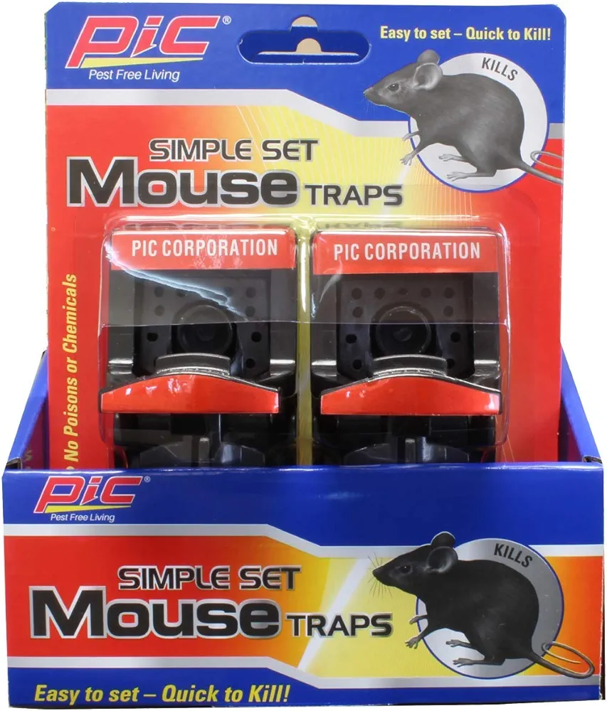 PIC Simple Set Plastic Mouse Traps, 2 Count, 12 Total Traps
