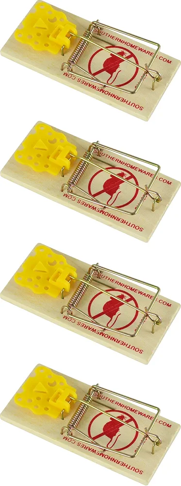 Southern Homewares Wooden Snap Mouse Trap Spring Action with Expanded Cheese Shaped Trigger 4 Pack