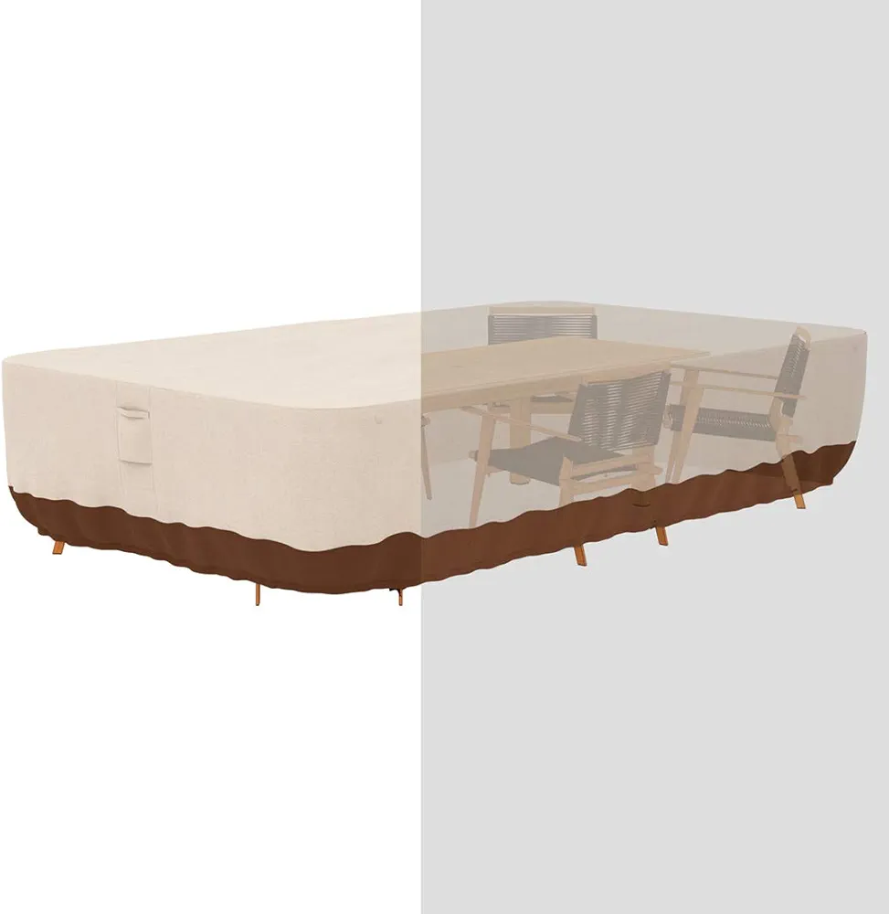 Tuyeho Patio Furniture Set Cover 110 x 84 x 28 inch, Heavy Duty Oxford Fabric Outdoor Dining Set Cover, Waterproof & Weather Resistant, for Your Outdoor Rectangular Table and Chairs (Beige & Brown)