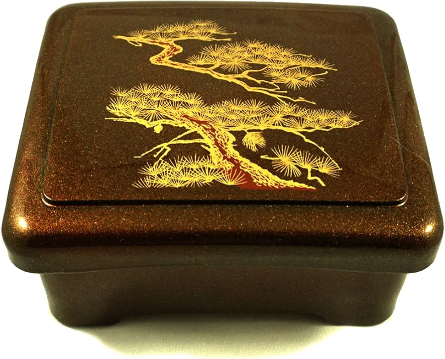 JapanBargain 4121, Japanese Unagi Don Box Bento Box Donburi Poke Container Traditional Japanese Lacquered Lunch Box,Made in Japan, Gold Pine (1, Gold)