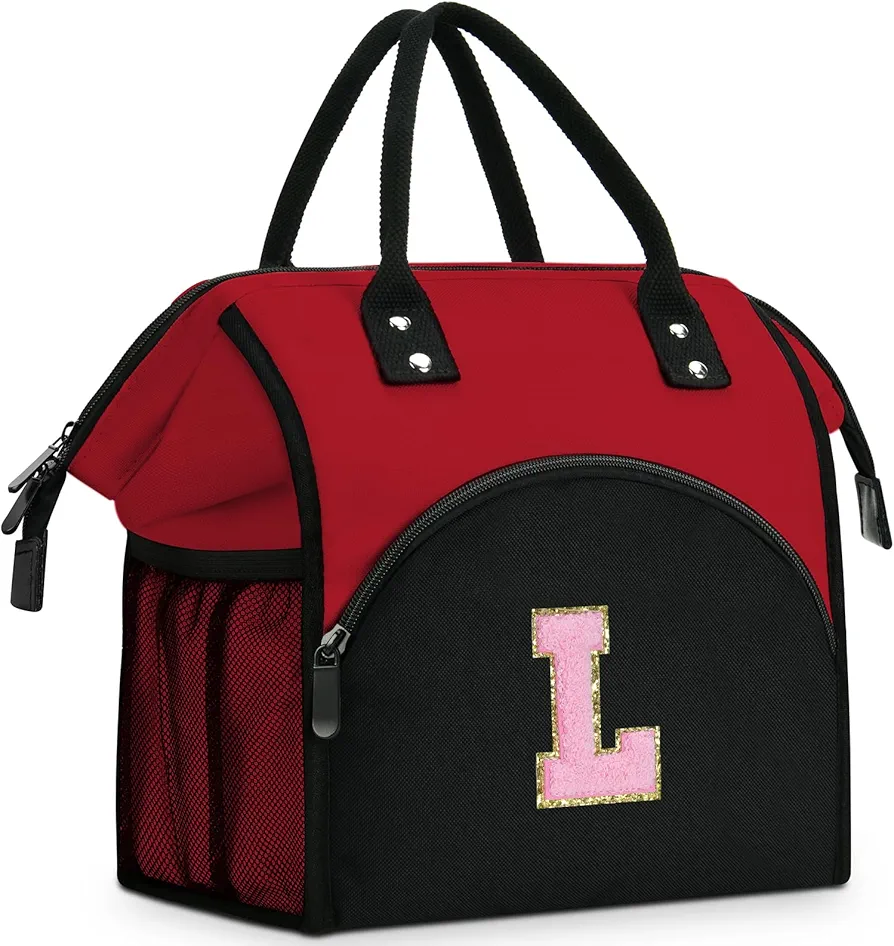 UTOTEBAG Lunch Box for Women, Initial Lunch Bag Women with Pink Letter A-Z, Large Teacher Preppy Lunch Tote for Picnic Work Travel Beach, Leakproof Insulated Lunchbox Cooler Bag, Personalized Gifts