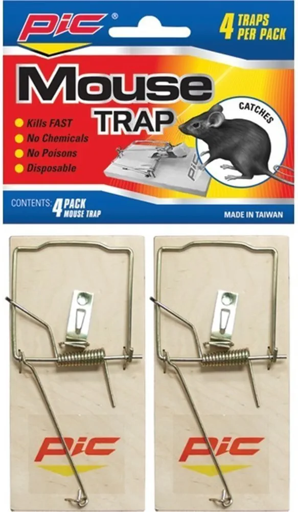 PIC MTW4INN Wood Mouse Traps, 4 pk