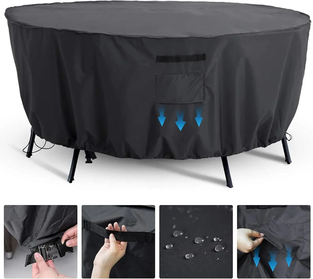 Tempera Outdoor Round Table Cover , Sectional Sofa , Dining Set cover , Anti-Fading , Waterproof Patio Cover for Outdoor Furniture, 96"D x 28"H, Space Grey