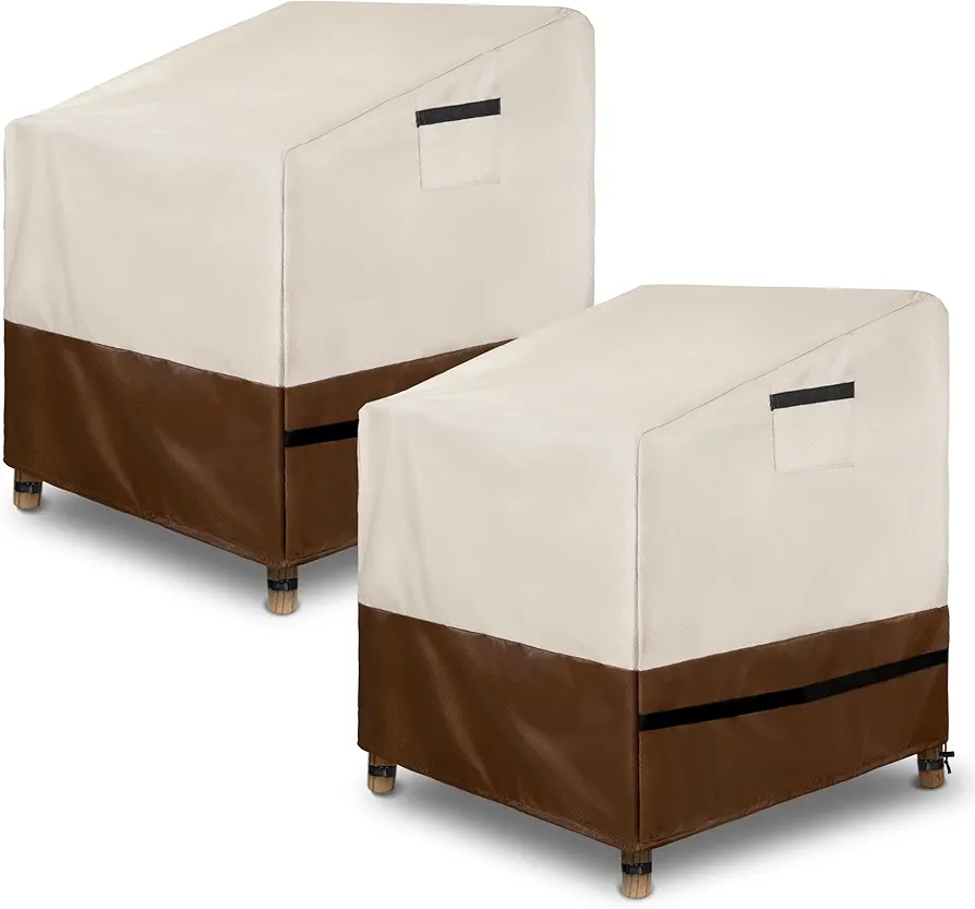 2-Pack Patio Chair Covers, 33W*34D*31H Outdoor Furniture Covers Waterproof, Heavy Duty Lawn Chair Cover, Extra Large Stackable Chair Cover for Outdoor, Pool, Deck, Yard, Beige & Brown