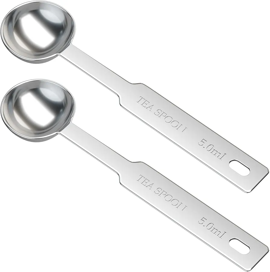 2PCS 1 Tsp(1/3 tbsp | 5 ml |5 cc| 1/6 oz) Single Measuring Spoon, Stainless Steel Individual Spoons, Long Handle Measuring Spoons Only