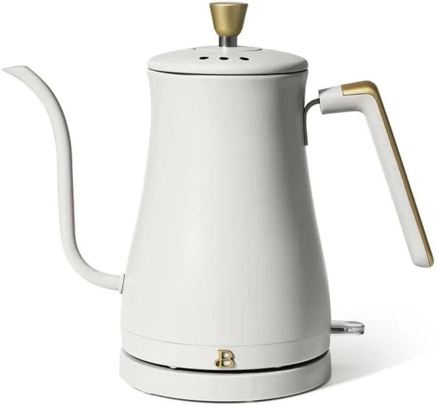 Elegant 1-Liter Electric Gooseneck Kettle | 1200W | White Icing | Perfect Pour-Over Coffee & Tea | Fast Boil Temperature Control | Auto Shut-Off | Drew Barrymore