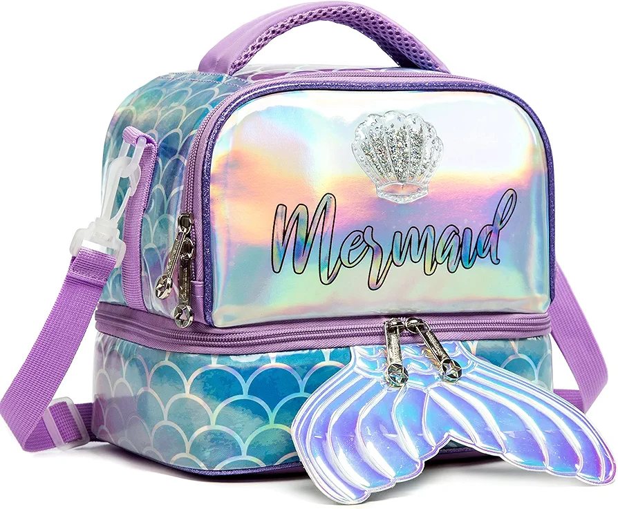 Kids Lunch Bag Insulated Bento Cooler Bag Two compartments Cooler for Boys and Girls with Adjustable Strap Travel Lunch Tote