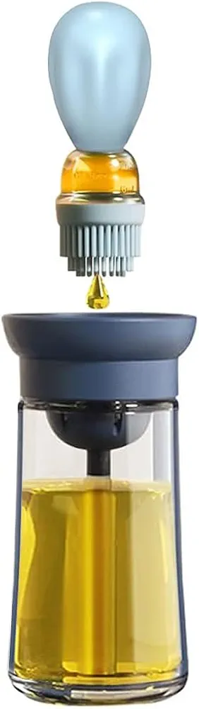 TINMIX Oil Dispenser with Brush - Glass Olive Oil Dispenser for Kitchen, 2 IN 1 Oil Dispenser Bottle with Silicone Basting Brush for Cooking Vinegar Sauce BBQ Grill Frying, T-OB21, Blue