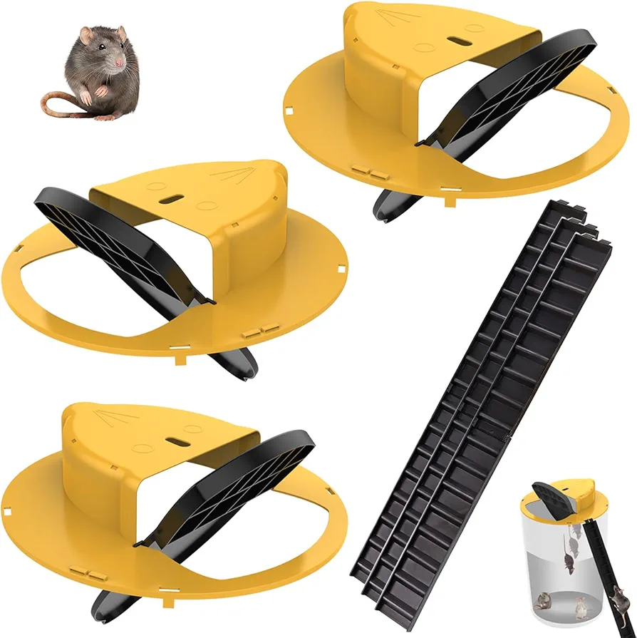 3 PCS Mouse Traps Bucket Flip Lid, Auto-Reset Bucket Lid Mouse Traps, for Indoor Outdoor, Compatible 5 Gallon Bucket, Mouse Traps Compatible, Humane or Lethal Bucket (Without Barrel)