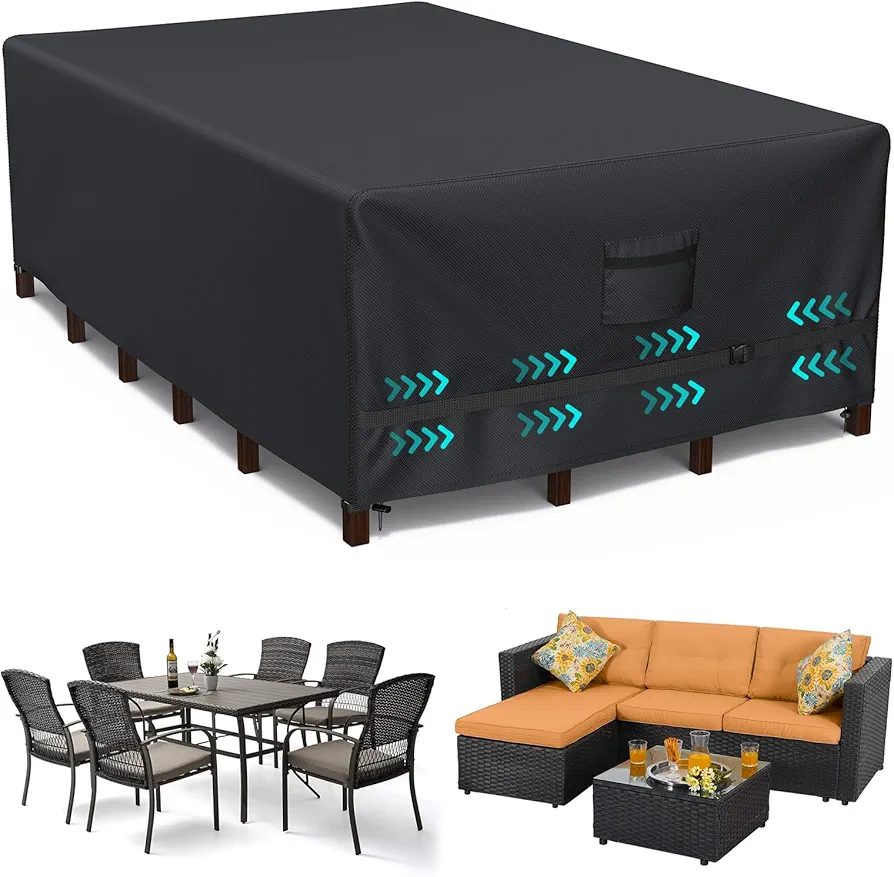 Upgraded Patio Furniture Set Cover, Improved Heavy Duty Waterproof Outdoor Furniture Covers Outdoor Couch Cover Table and Chair Cover with Adjustable Straps, 98" L×78" D×30" H, Black
