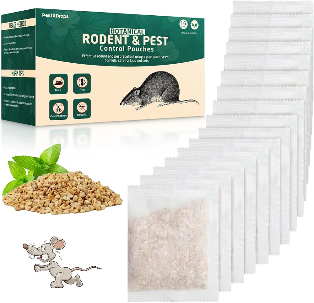 Strong Rodent Mouse Deterrent Pouches 16 Pack, Peppermint Oil Rats Mice Repellent Pouches, Repels Mosquito Bag, Ant Roach Control Pouches, Child & Pet Safe, Indoor & Outdoor Use