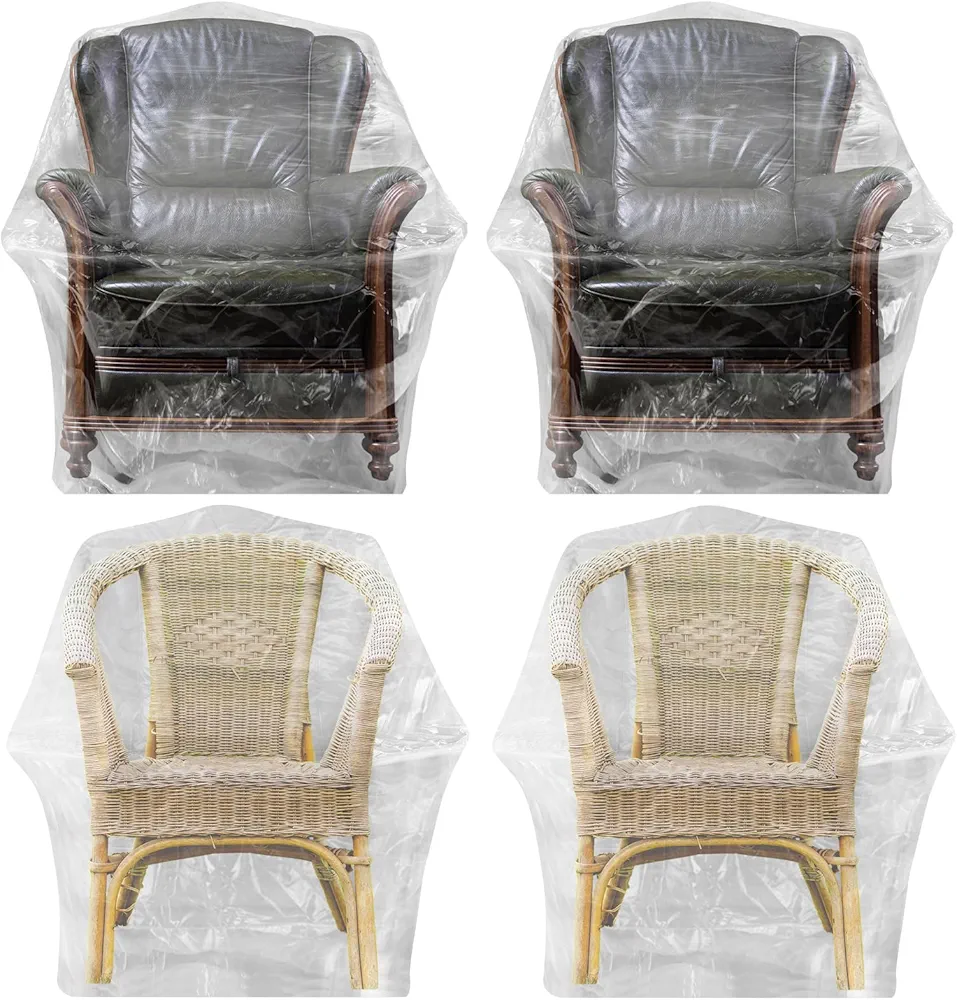 Abbylike 4 Pcs Large Plastic Clear Patio Furniture Chair Cover Outdoor 34 x 42 x 65 Inch Waterproof Dust Proof Swivel Lounge Chair Patio Rocking Chair Protectors Cover for Moving Storage