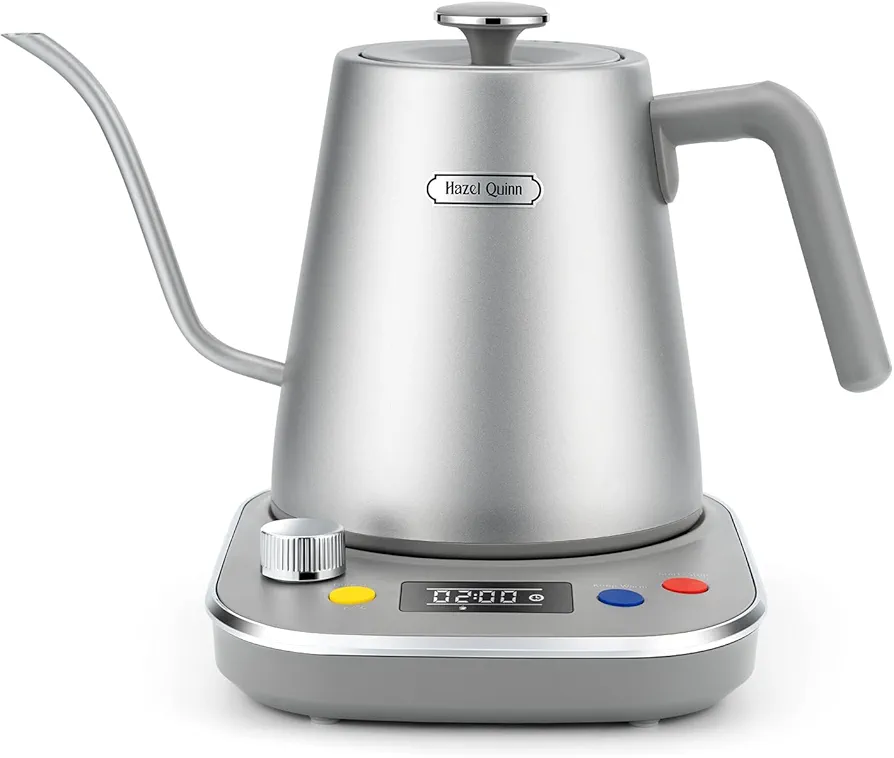 Hazel Quinn Gooseneck Electric Kettle - Precision Temperature Control, 2-Hour Keep Warm, 1200 Watts Fast Boiling, 304 Stainless Steel, 0.8L / 27oz for Tea and Coffee Brewing - Space Gray