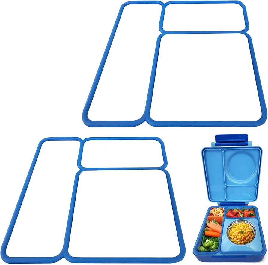 [2 Pack] Lid Seal Gasket For OmieBox - Exact Fit Replacement Part For Kids Bento Lunch Box With Insulated Food Container - 100% Food-Safe Silicone Rubber (Blue) - Lunch Box NOT Included