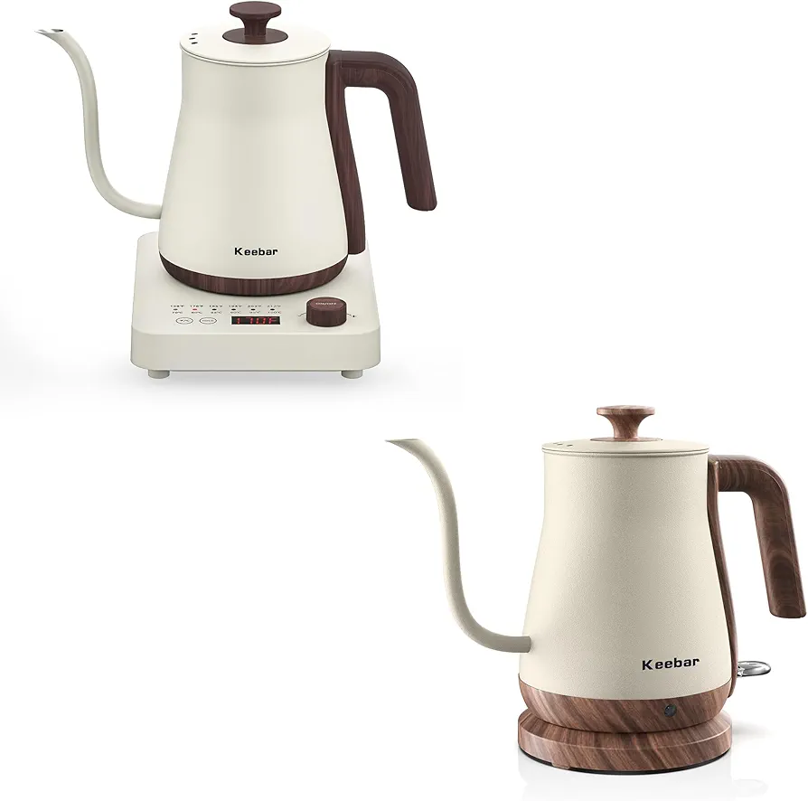 Electric Gooseneck Kettle Boudle Set - Gooseneck Electric Kettle and Gooseneck Electric Kettle with 6 Temperature Control Presets and Led Display, 0.8L, 0.8mm Spout, 304 Stainless Steel, 1000W